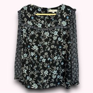 Women’s Plus Size Loft Work Long Sleeve Chiffon Blouse in Floral Navy Size 20